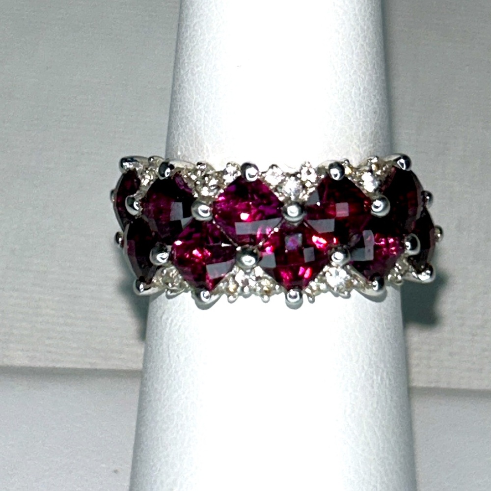 NWT NYC11 Checkerboard Square Plum Rhodonite Garnet Gemstone Designer Ring Boho